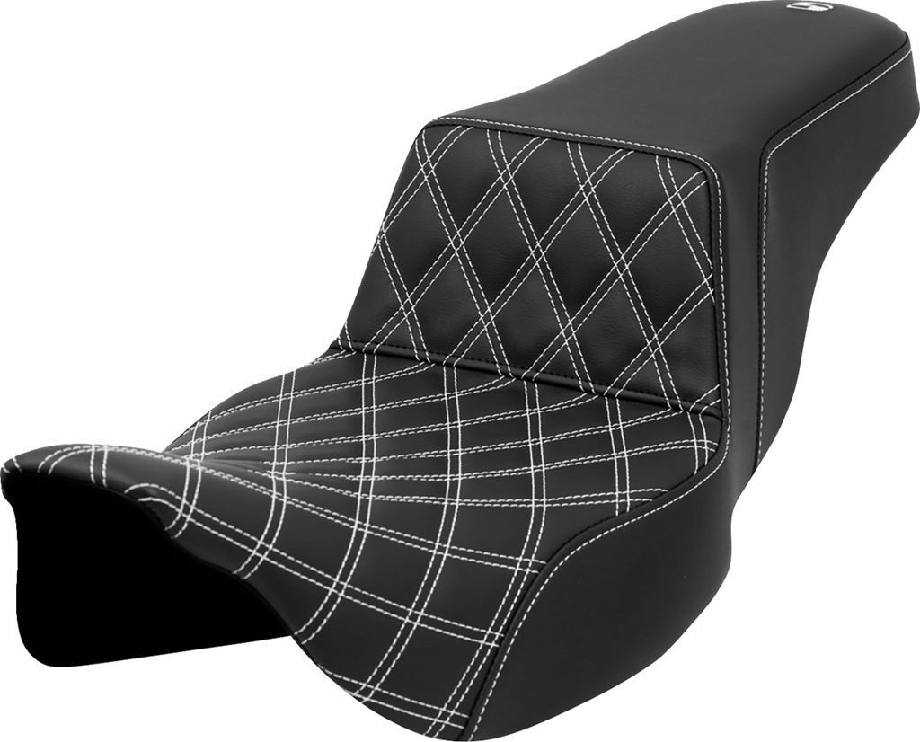 Step-Up Seat - Front Lattice Stitch - White Stitch - Extended Reach - FLH/FLT '08-'23