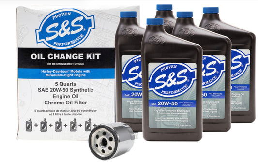 S&S Oil Change Kit
Oil Change Kit - Chrome Filter - M8 - 5 US quarts