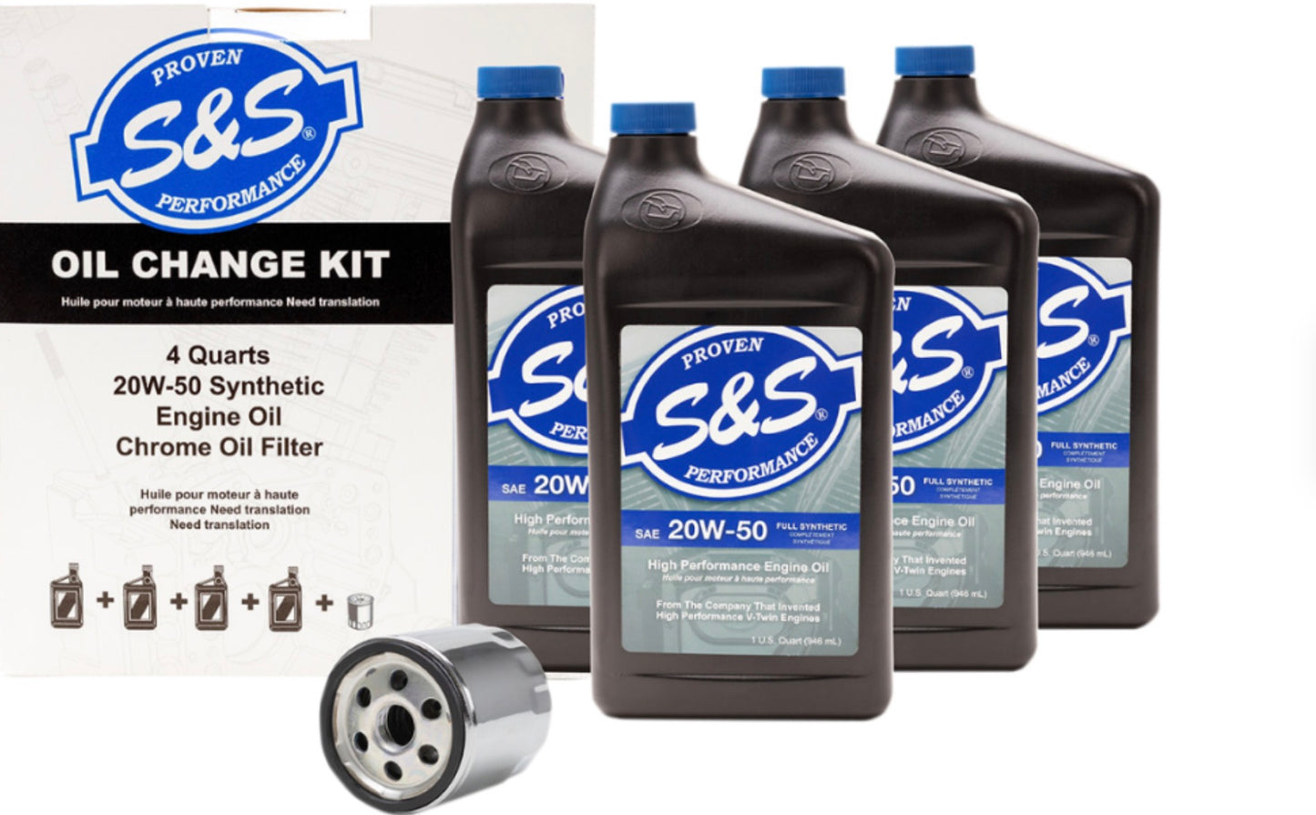 S&S CYCLE
Oil Change Kit - Chrome Filter - '99-'17 Twin Cam - 4 US quarts