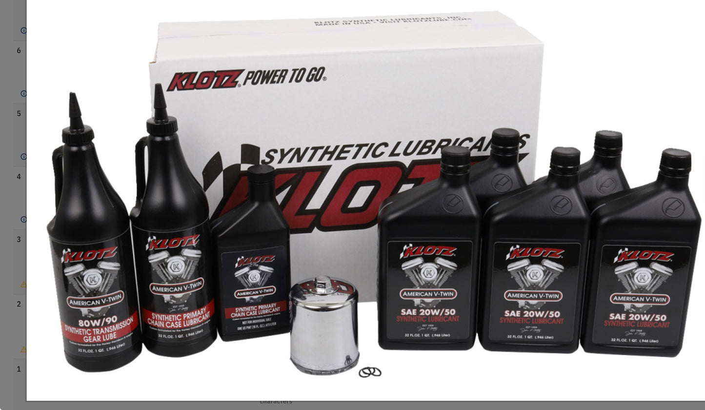 KLOTZ OIL KH 108 Premium Oil Change Kit - Twin Cam/M8