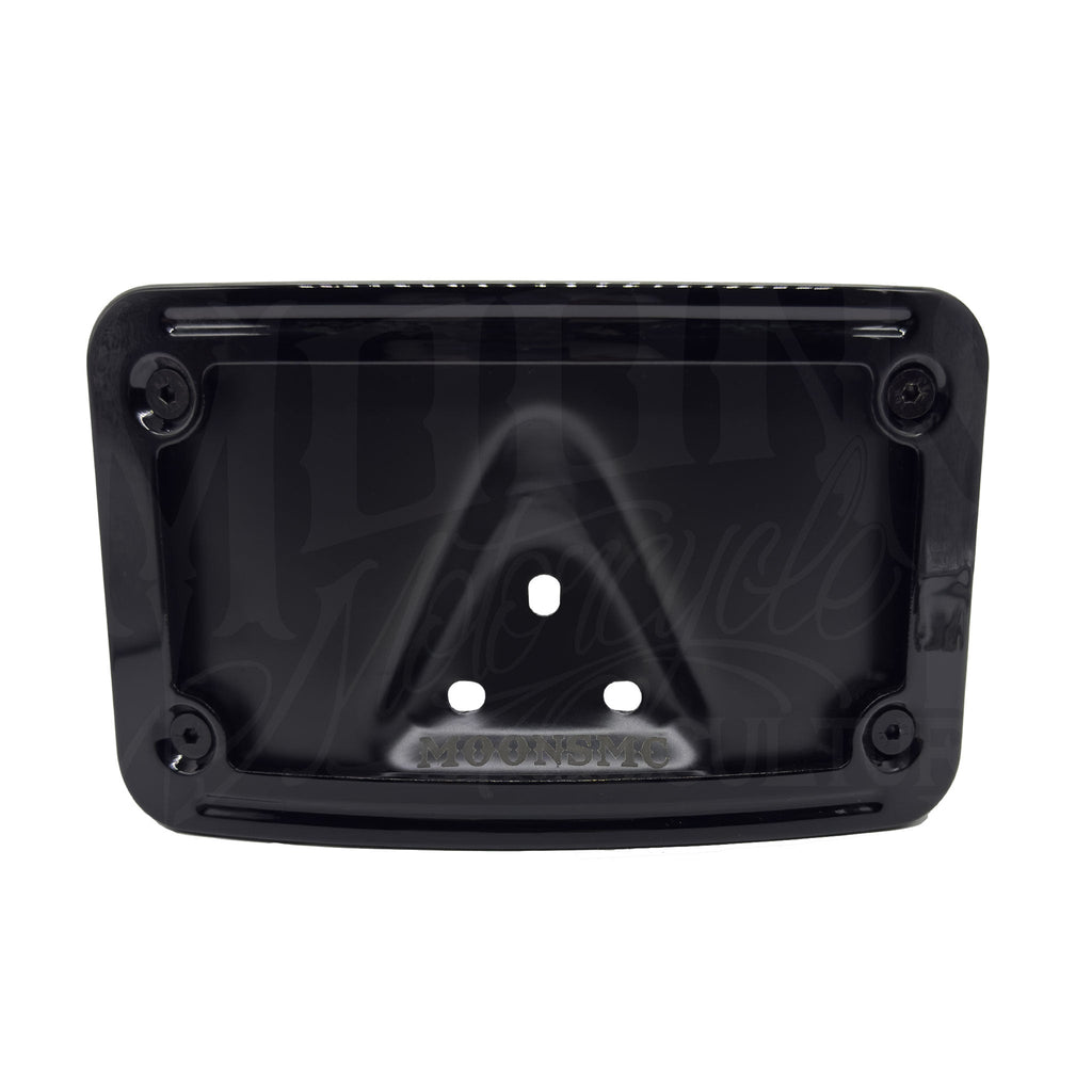 MOONSMC® // Moons Motorcycle Culture LAYDOWN-LICENSE-PLATE-FRAME-BLACK MOONSMC® Gloss Black Curved Laydown License Plate Mount with Frame