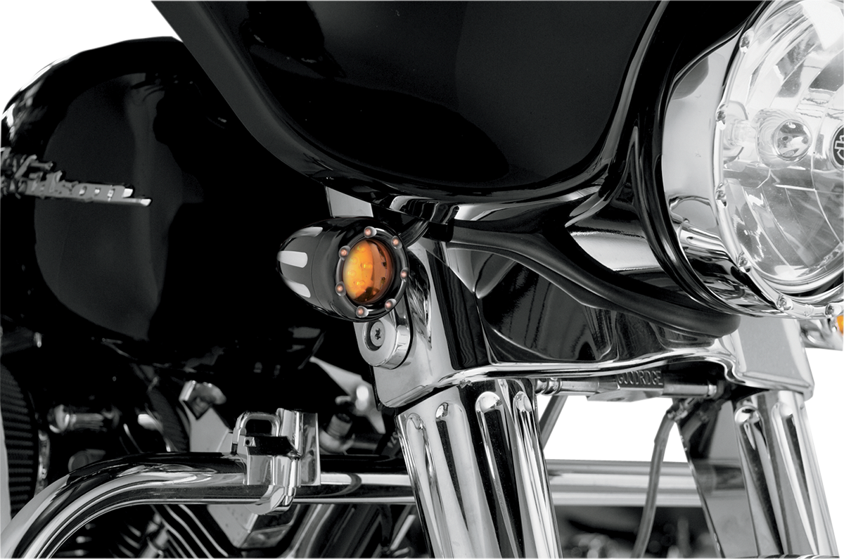 Arlen Ness 2040-0837 Turn Signals - LED - Deep Cut - Black/Amber - Amber Ring